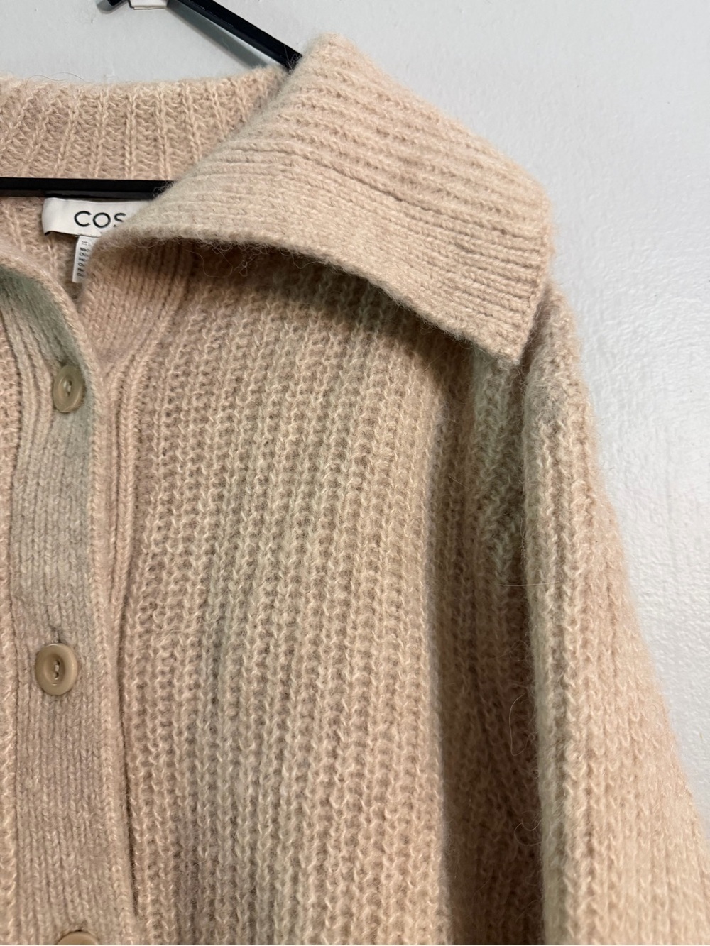 Cos Spread Collar Wool Alpaca Blend Cardigan In Beige - Picture 3 of 7